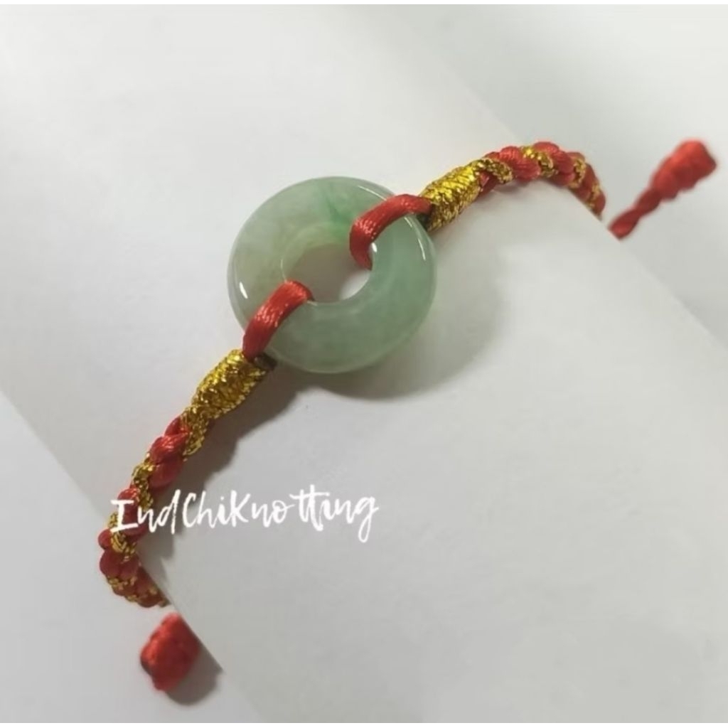 Gelang Giok Donat Jadeite Ori Premium mix Tali Merah-Emas LSE01