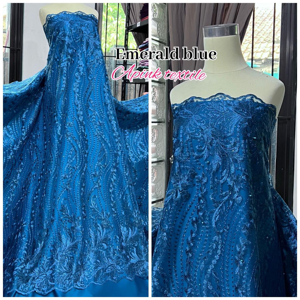 Kain Tile mutiara Bordir tebal/ Tile Bordir Pinggiran / Bahan Brokat kebaya meteran