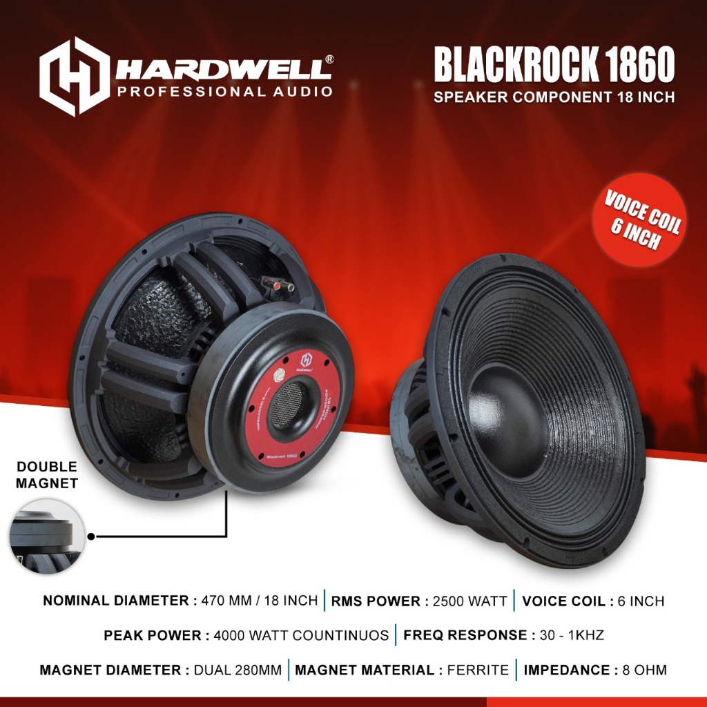 Speaker Component Subwoofer / Speaker 18 Inch Hardwell Blackrock 1860 Original Komponent Speaker Double Magnet