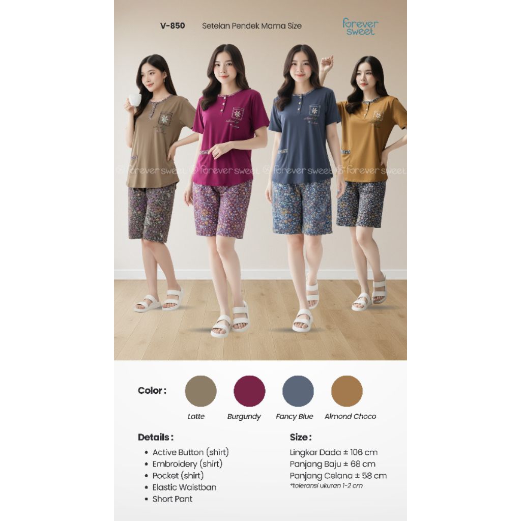 GROSIR Baju Tidur FOREVER Sweet Concept 3/4 Mama Size V 699 - 01, V 737, V 741, V 833, V 839, V 850