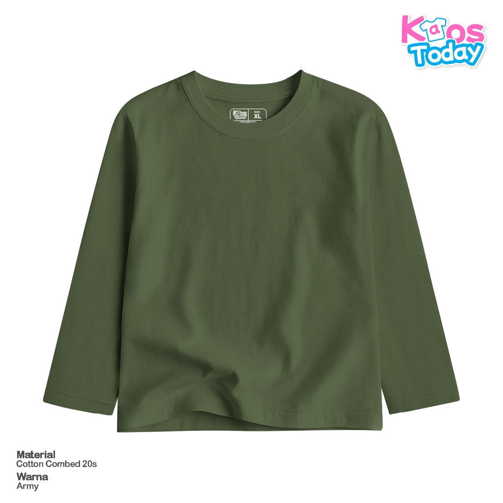 Kaostoday Kaos Polos Anak Cotton Combed 20s Laki-laki dan Perempuan Lengan Panjang - Army