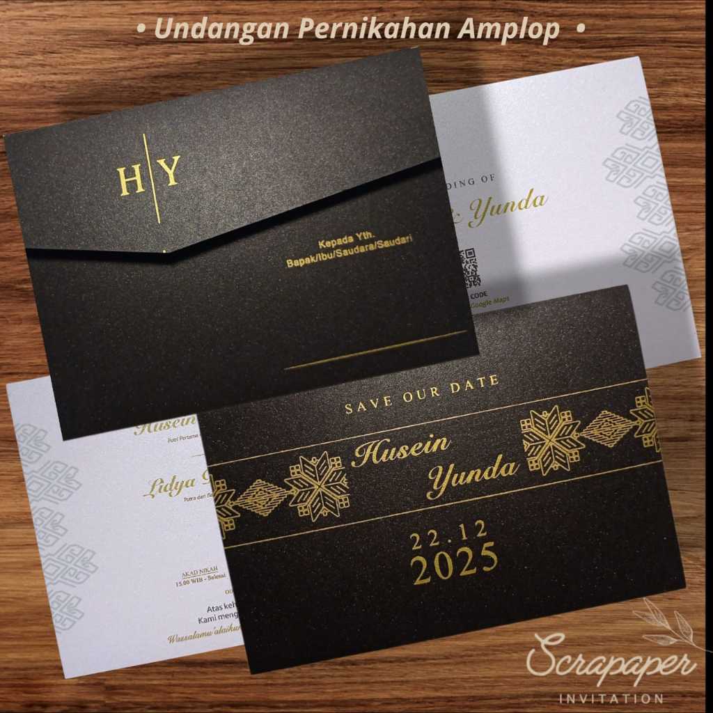 Undangan Pernikahan Amplop dan Isi Hardcover Simple Elegan Bahan Kertas Jasmine Berglitter