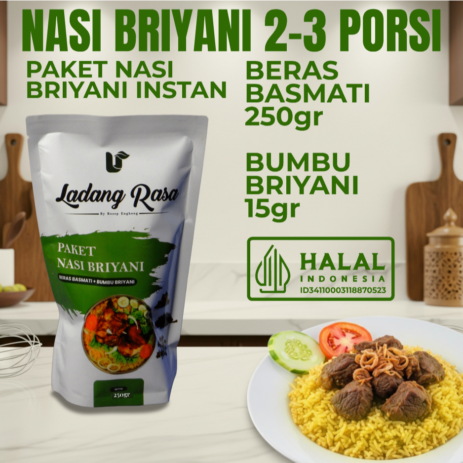 Ladang Rasa Nasi Briyani Instan Paket Beras Basmati 250gr Bumbu Nasi Briyani Instan 15gr Bumbu Kerin