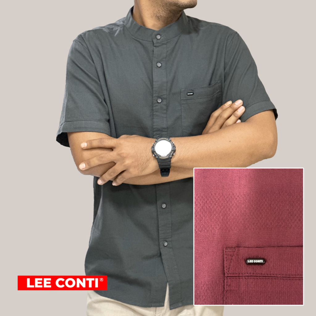 LEE CONTI Kemeja Pria Pendek Krah Koko ( KDB )