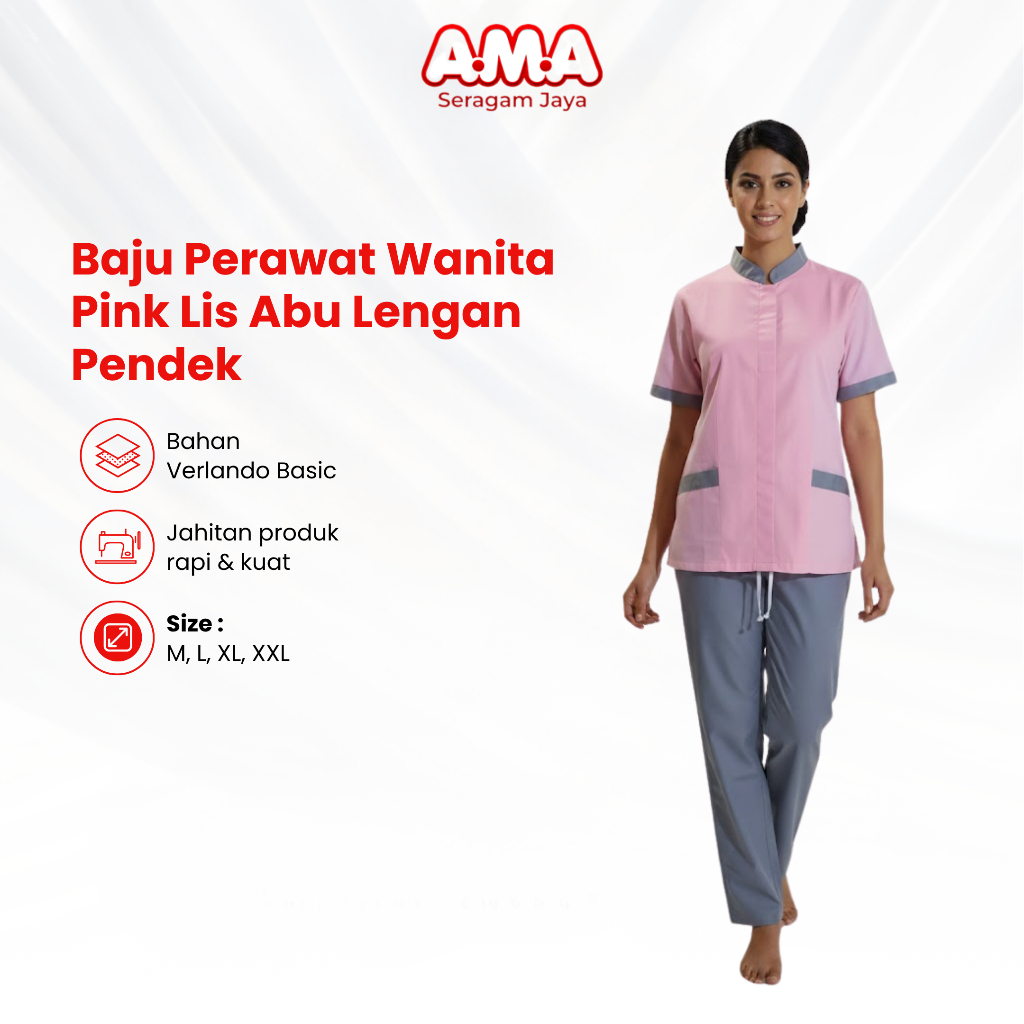 Baju Perawat Wanita Pink Lis Abu Seragam Oka Jaga Dinas Medis Lengan Pendek Adem Verlando Basic
