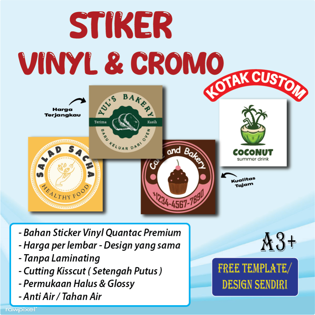 Cetak Stiker Vinyl Kotak Logo Label Thank You Makanan Untuk Usaha Vinyl Cromo A3+ Stiker Cetak Kotak