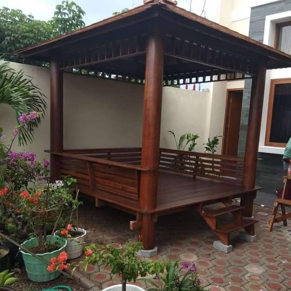 GAZEBO KAYU MINIMALIS TERMURAH  | GAZEBO KAYU JATI UKURAN 3x3 meter