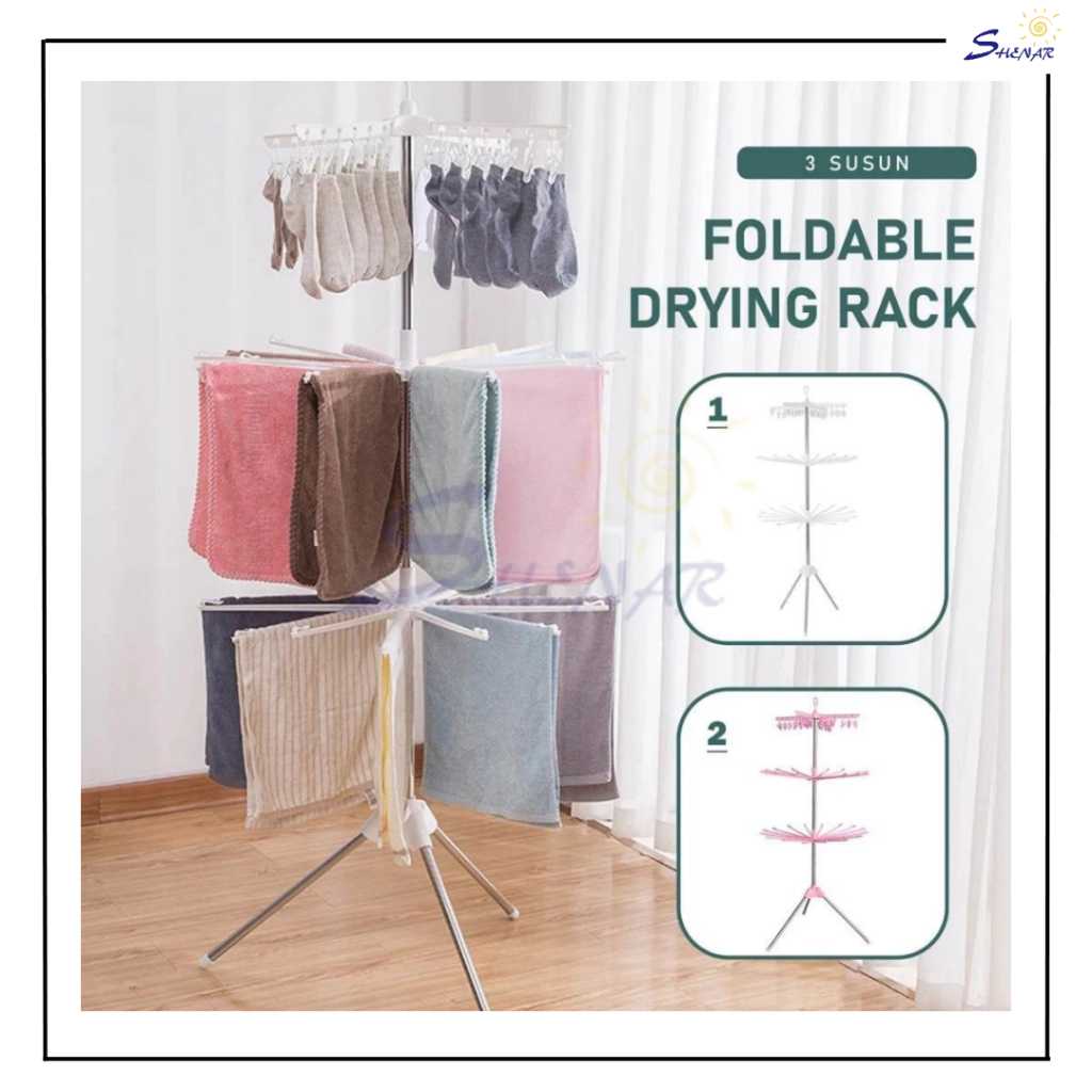 Rak Jemuran Bayi Multifungsi 3 Tingkat / Jemuran Putar Portable Lipat Susun Gantungan Kaos Kaki Paka