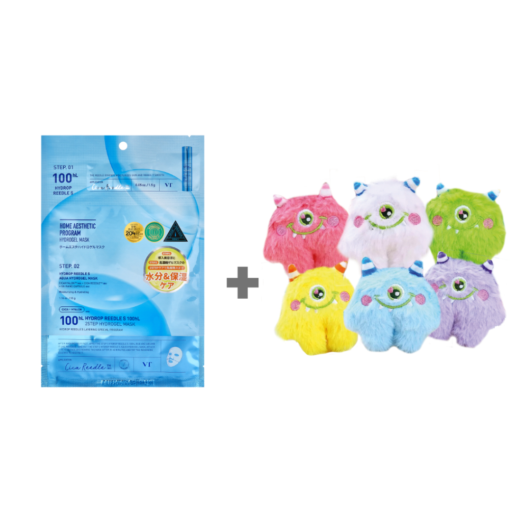 [GWP] VT Cosmetics Hydrop CicaRS 100hL 2Step Hydrogel Mask (biru) + VT Fluffy Charm (warna random)