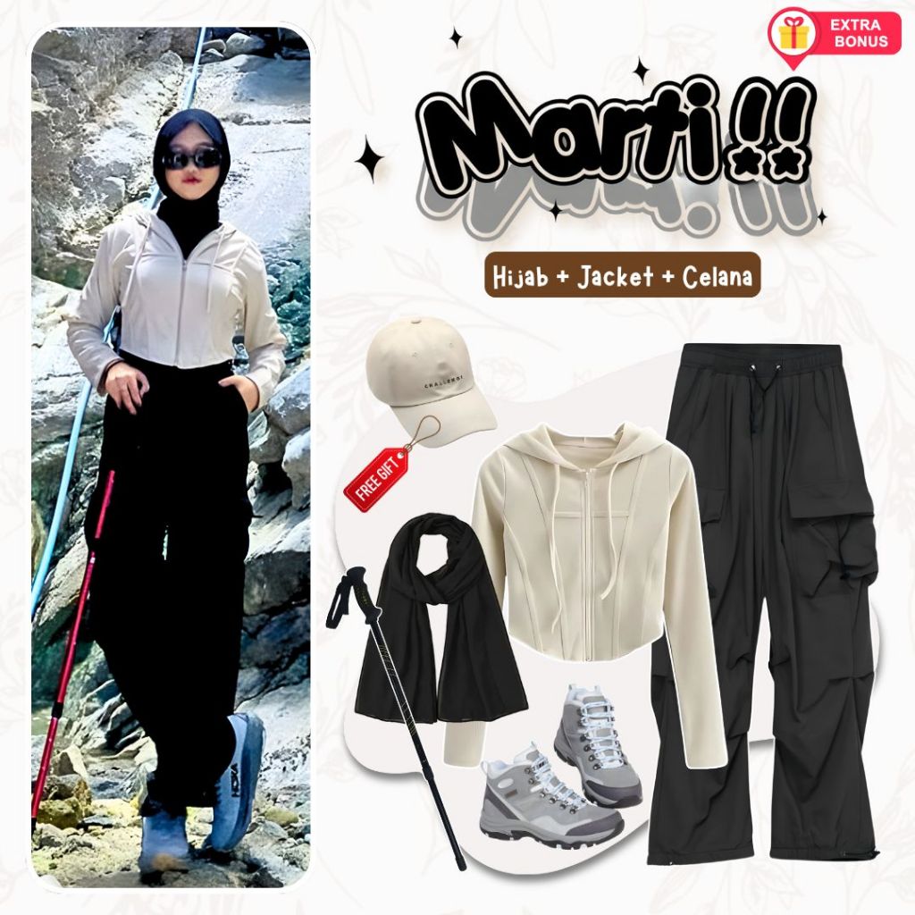 oneset 3in1 jaket + celana cargo + hijab pasmina ceruty free topi | OOTD anita cewek modern kekinian