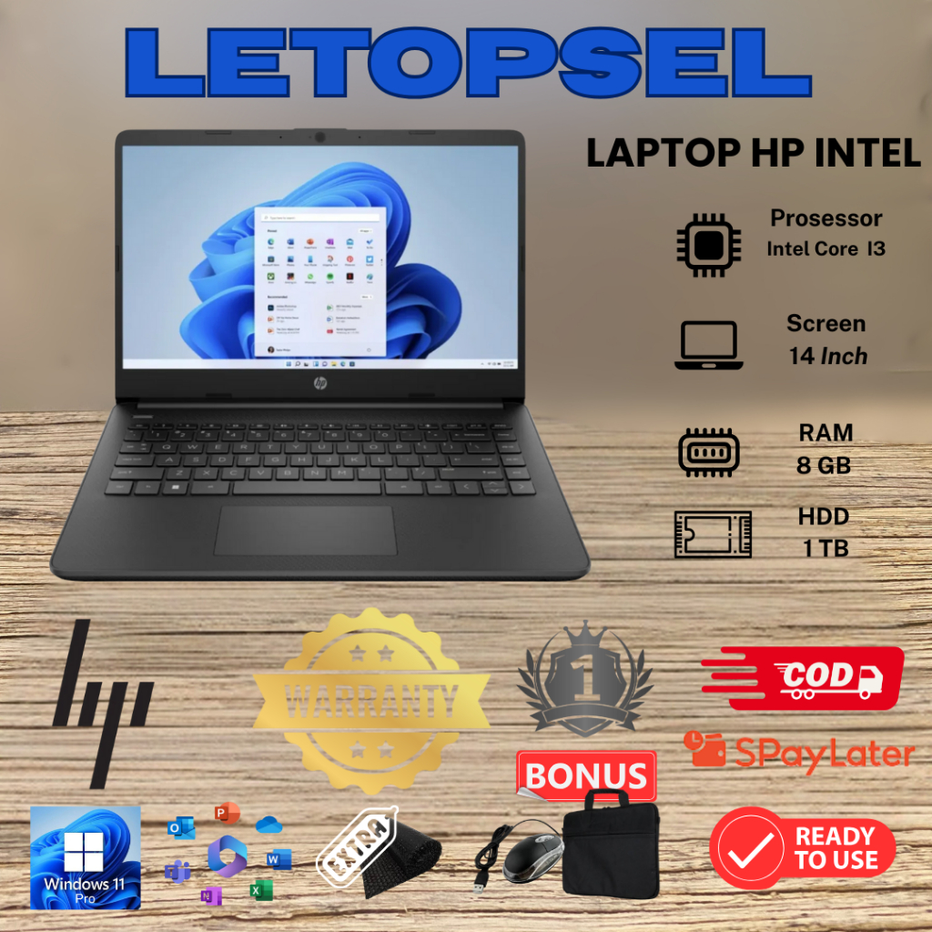 LAPTOP HP Intel Core i3 [RAM 8GB - HDD 1TB] 14'' inch// BONUS TAS LAPTOP & MOUSE