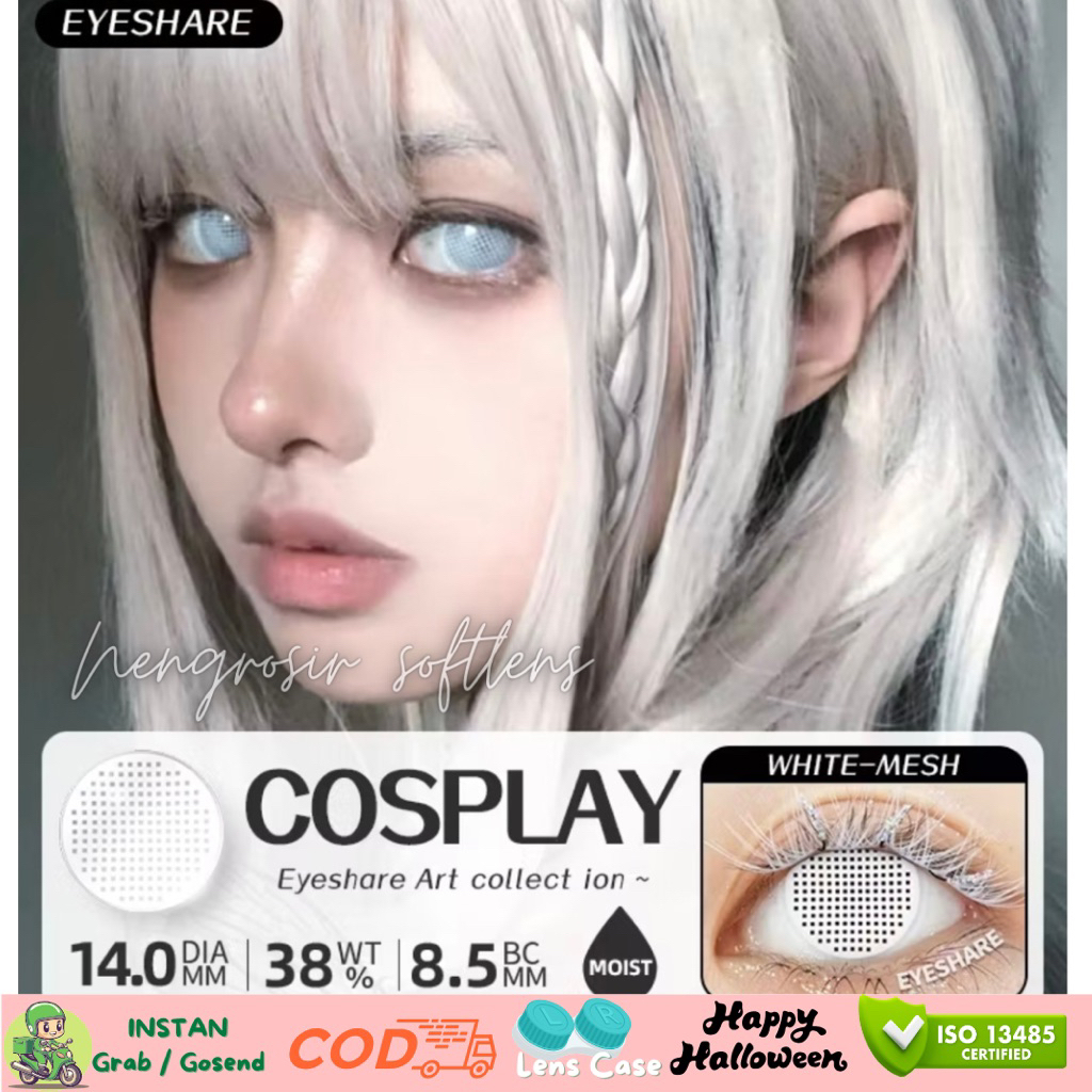SOFTLENS  PUTIH JARING HALLOWEEN COSPLAY ANIME - EYESHARE WHITE MESH 14,5MM
