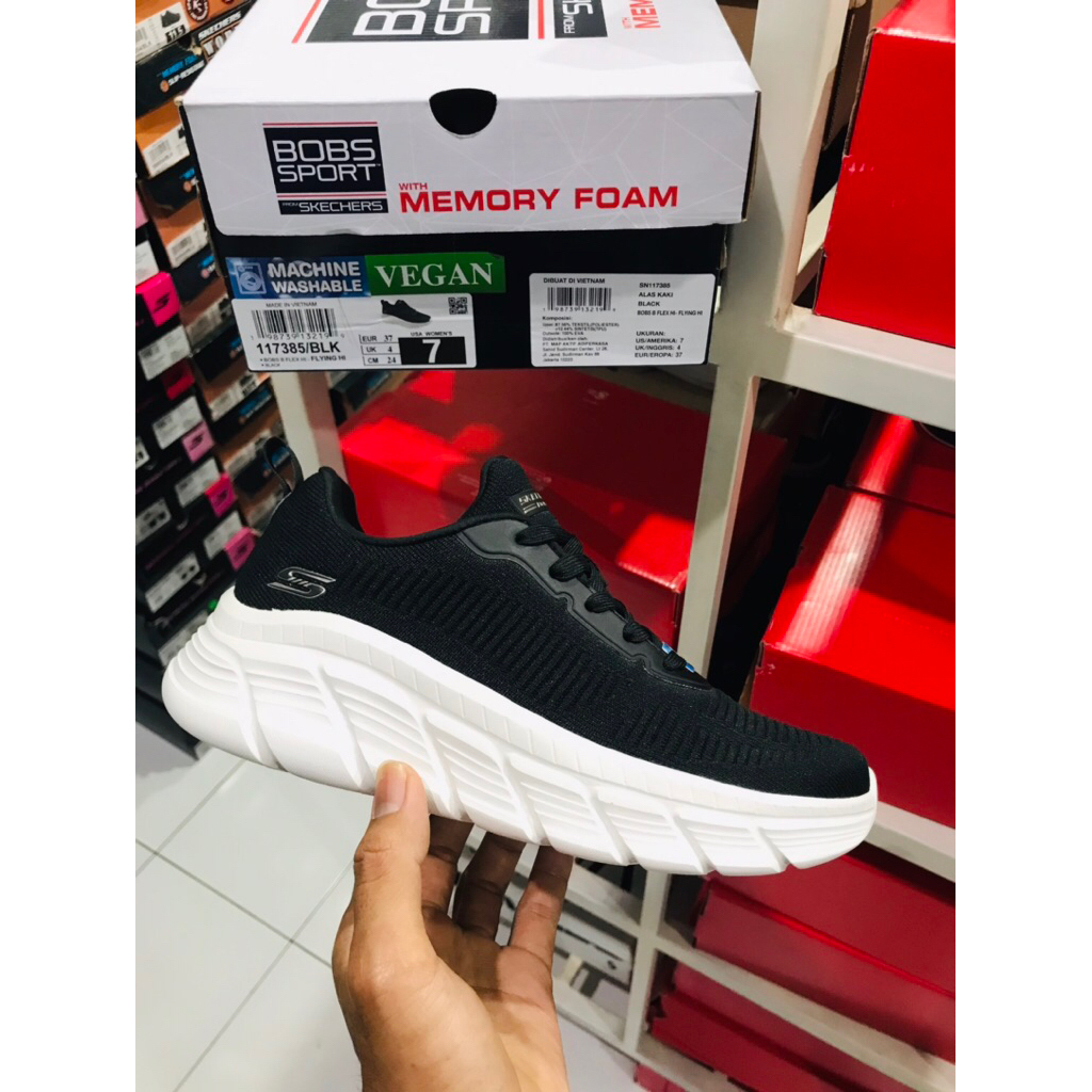BIG SALE SKECHERS FLIYING HI [117385] ORIGINAL SEPATU WANITA/HITAM/RUNNING/LARI/SNEAKERS