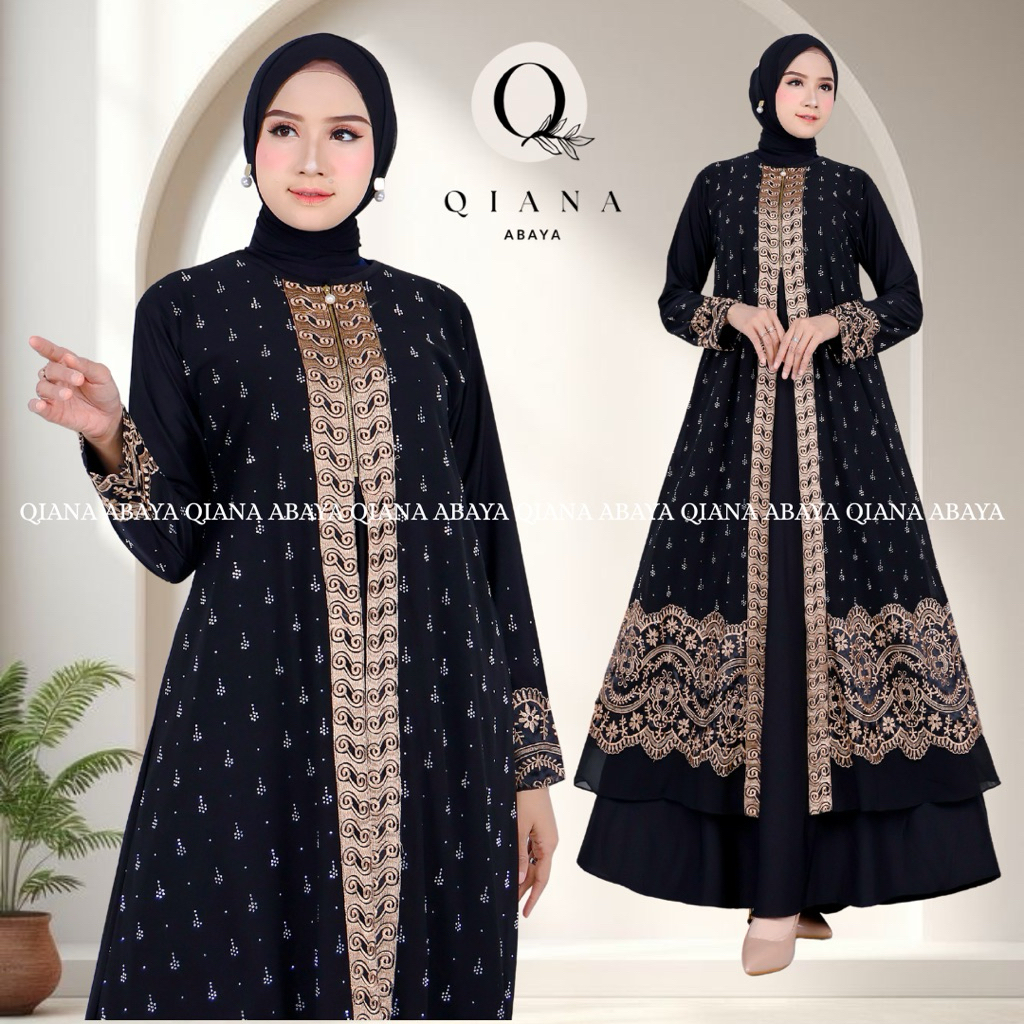 QIANA Abaya Turkey Nadira Q-06 Gamis Premium Hitam Elegan Bordir Payet Ceruti Arab Remaja Ori
