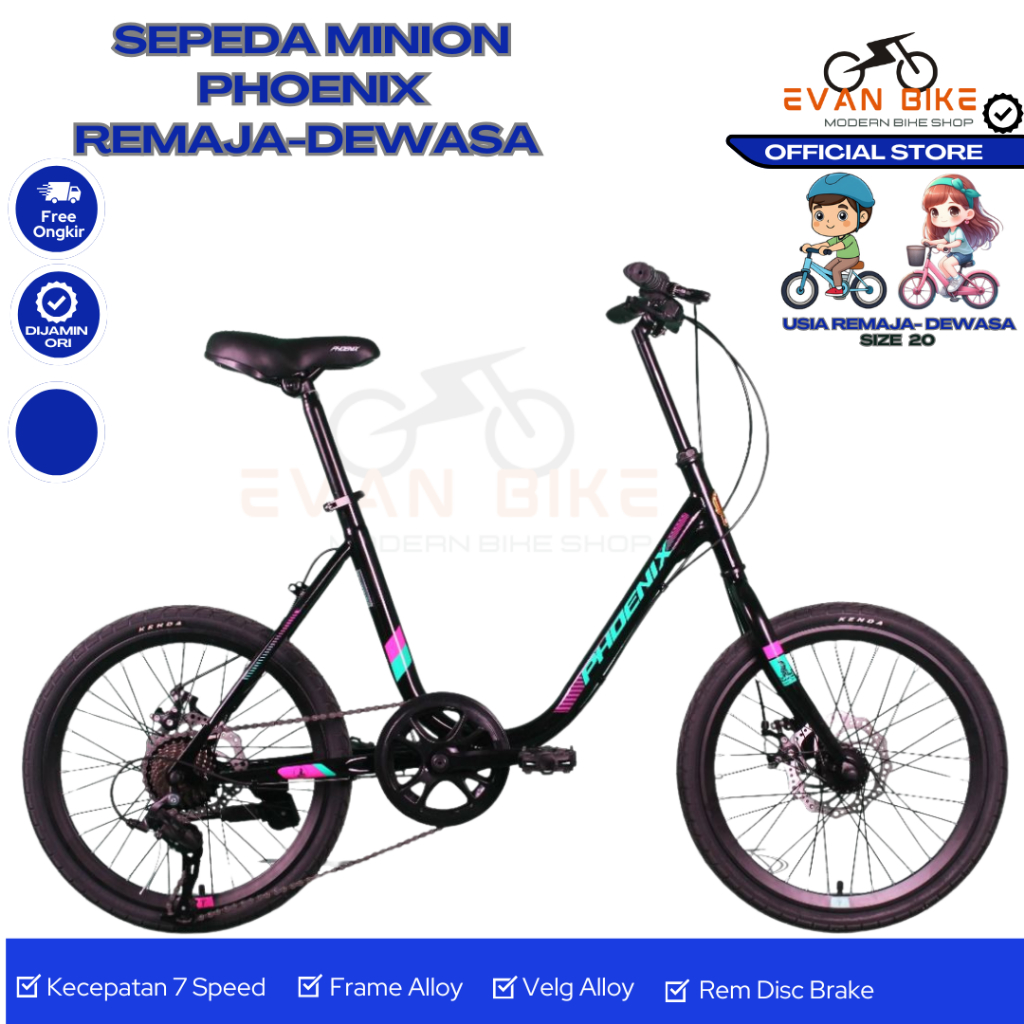 PHOENIX Sepeda MINION 20"  7 Speed untuk Pria - Wanita usia Remaja sampai Dewasa