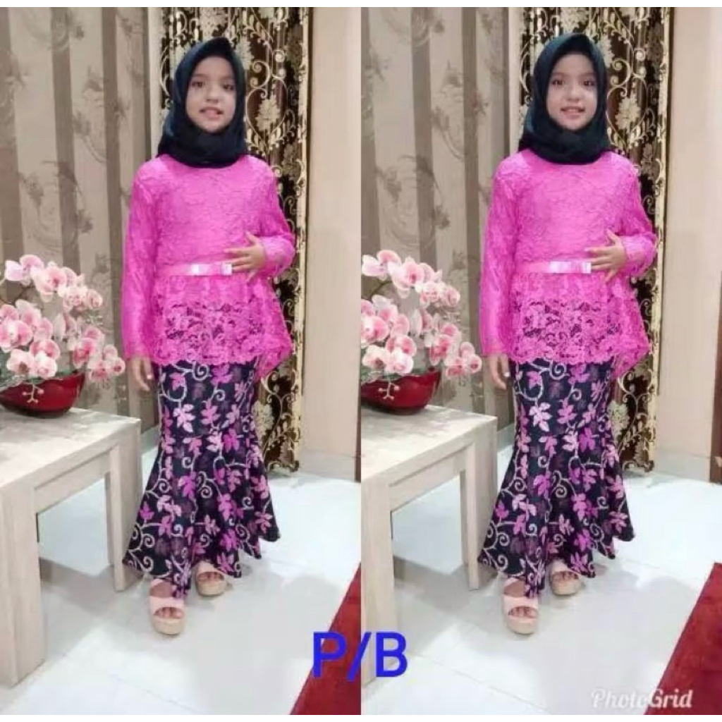 Setelan kebaya anak Perempuan aurora brokat mix rok duyung batik