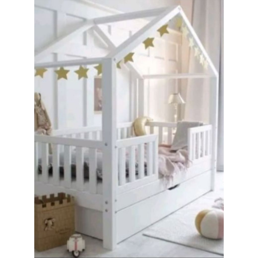 tempat tidur anak Sorong / dipan anak lucu bahan ful kayu jati Landa ukran 120x200x180