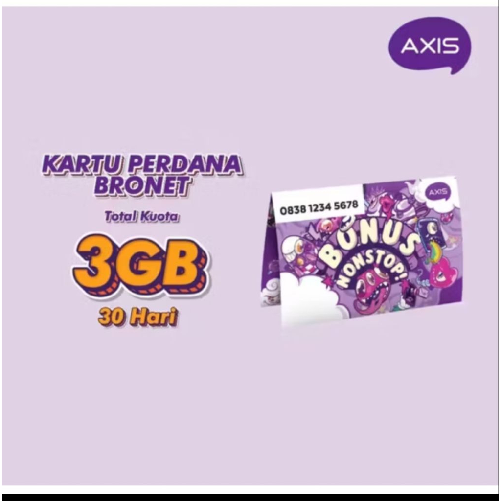KARTU PERDANA Axis Kuota 3GB Nasional 30 Hari dan siap pakai