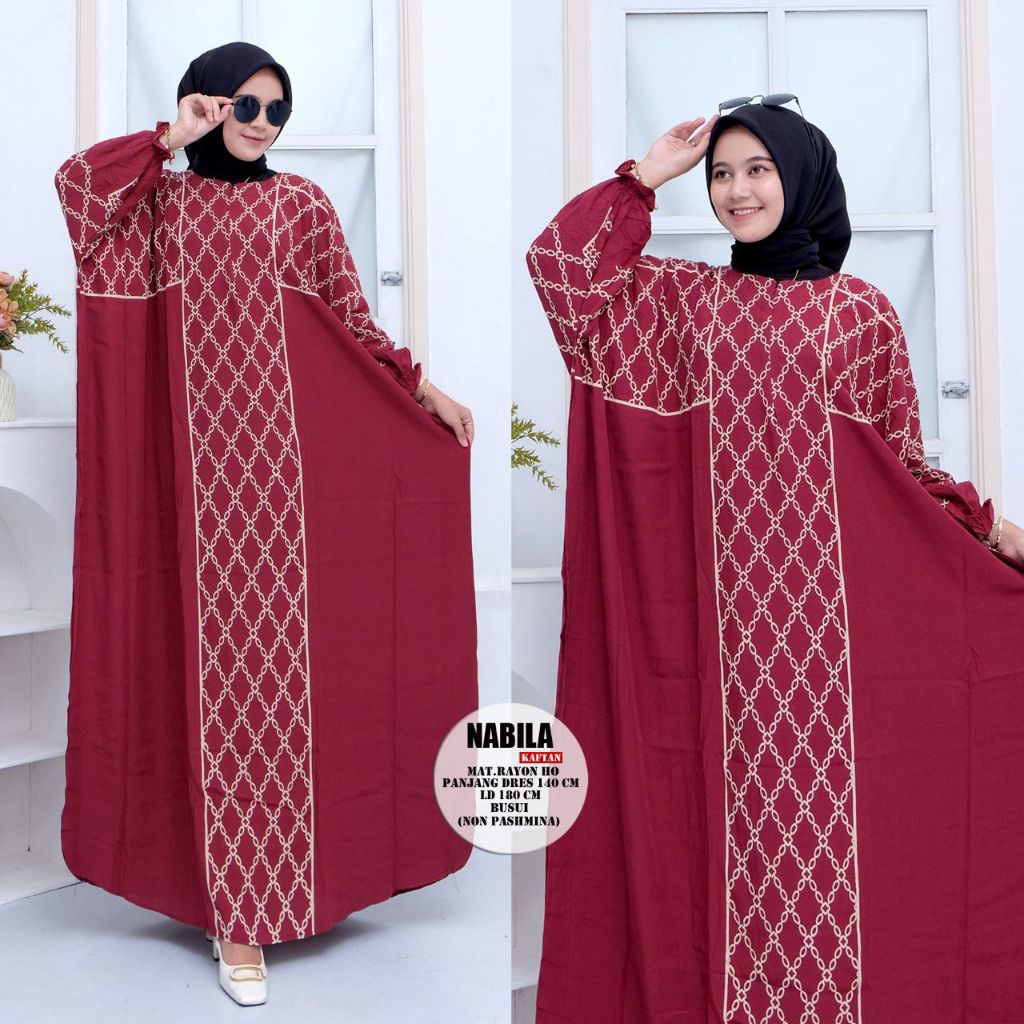 Grosir Gamis Kaftan Nabila Terbaru 2025 Bahan Rayon Ld 180 Pb 140 Jumbo