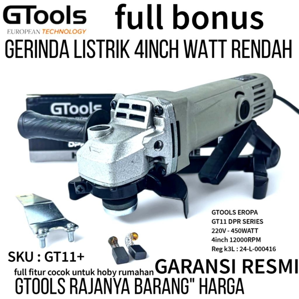 GTOOLS GT11+ MESIN GERINDA TANGAN 4" INCH GURINDA LISTRIK ANGEL GRINDER LOW WATT