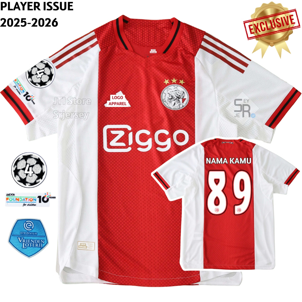 PLAYER ISSUE Jersey Ajx Home 2025 2026 Baju Bola Merah Full Patch Eredivisie Pi UCL Pasang Sablon Na
