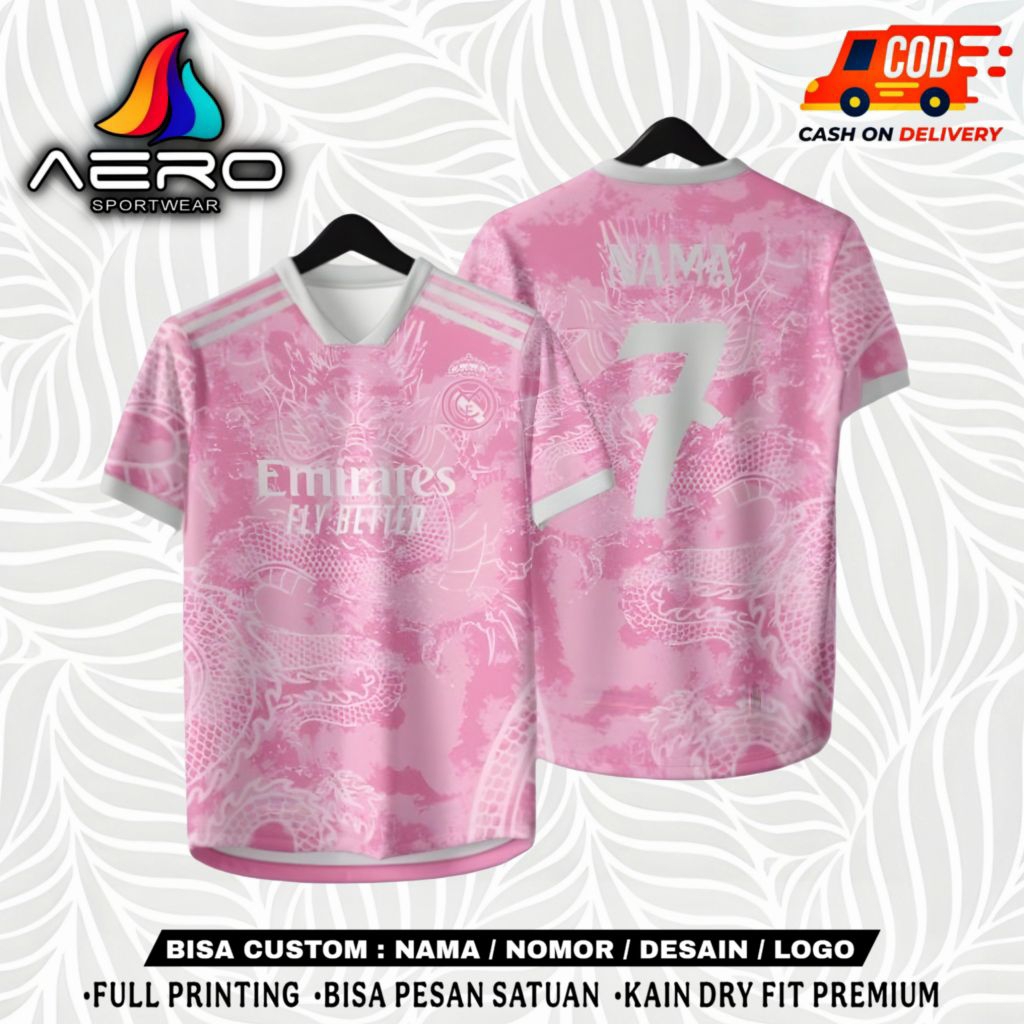 JERSEY REAL MADRID DRAGON PINK FREE NAMA & NOMOR