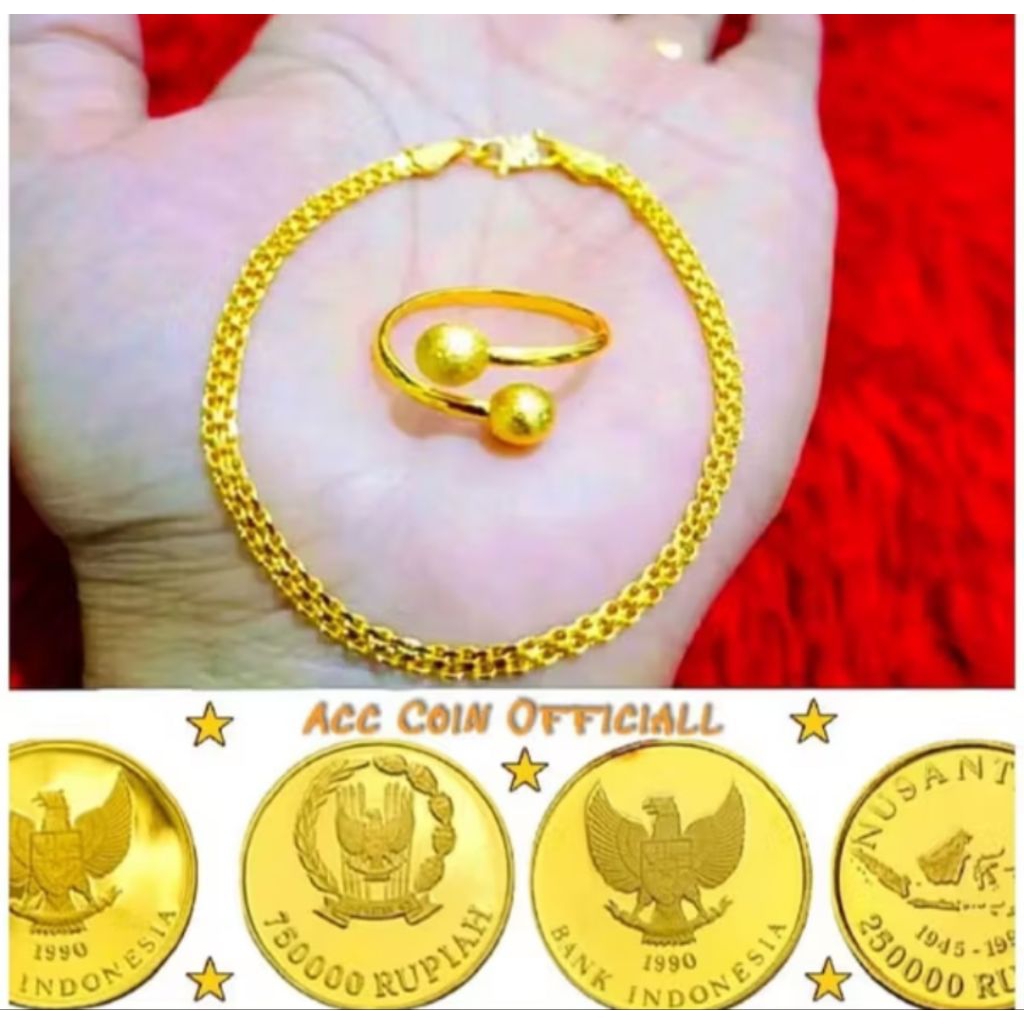 Koin Logam Asli Gelang tangan Tikar Rantai free Cincin Ulir Motif Emas