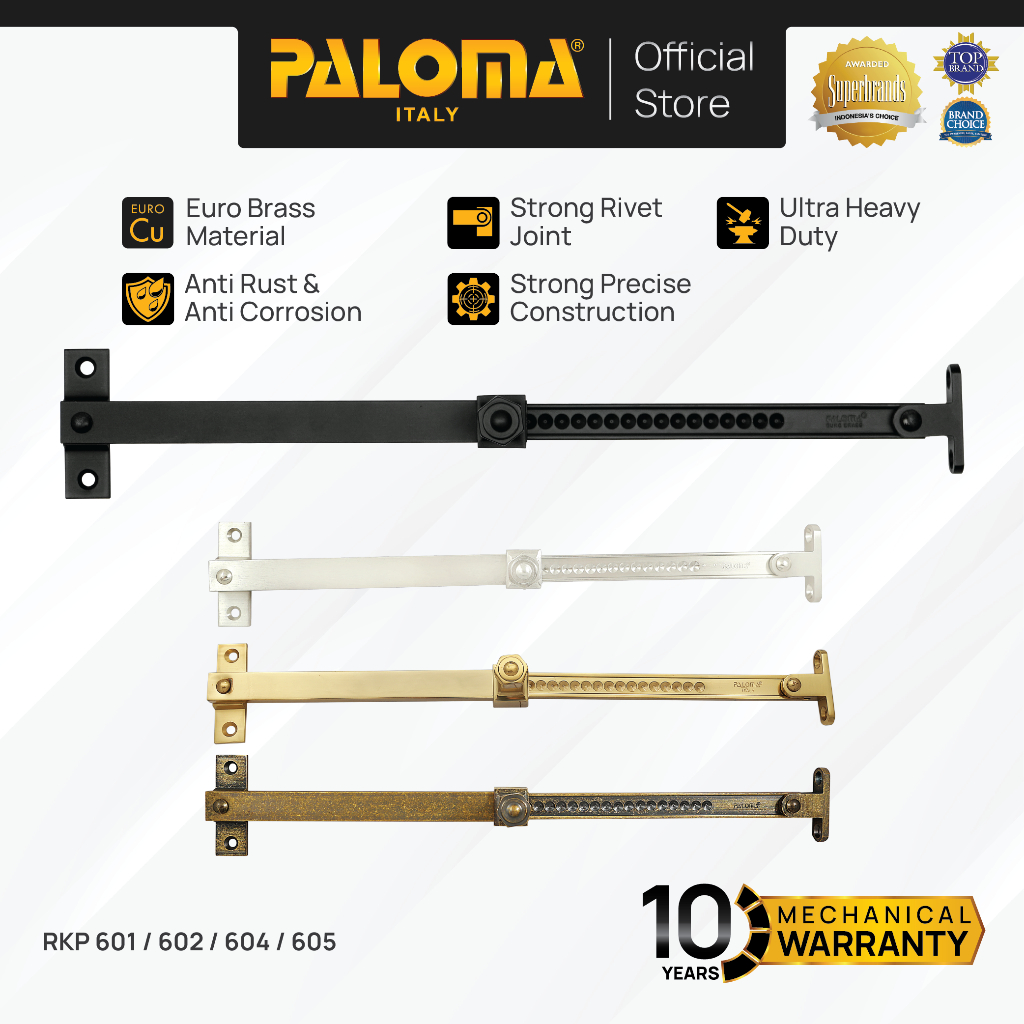 PALOMA Hak Angin Ramskar Lamskar Putar Tarik Penahan Jendela Window Panjang Brass Kuningan Gold Emas