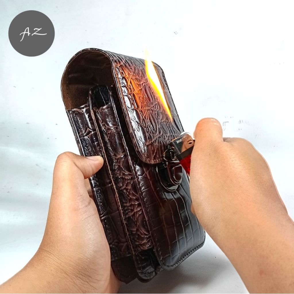 [AZ] Sarung HP 2 Slot Pria Kulit Sapi Asli 100% Motif Buaya
