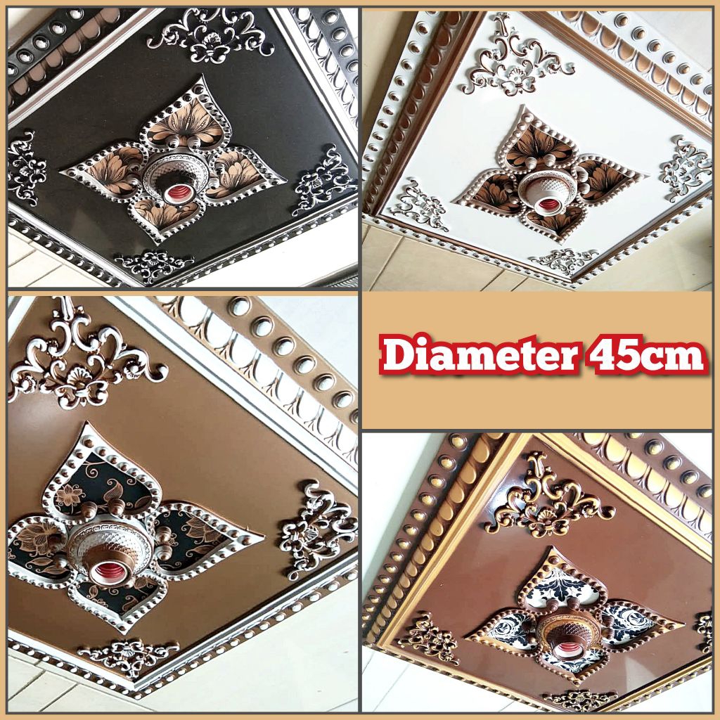 ornamen lampu plafon fiting lampu hias gypsum 45cm kotak mangkokan lampu besar decorasi lampu plafon
