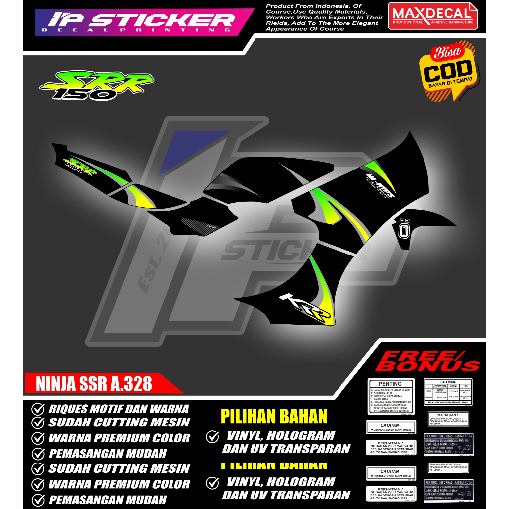 (COD)STICKER  STRIPING MOTOR ORIGINAL NINJA SSR  DESAIN RACING HOLOGRAM DAN TRANSPARAN