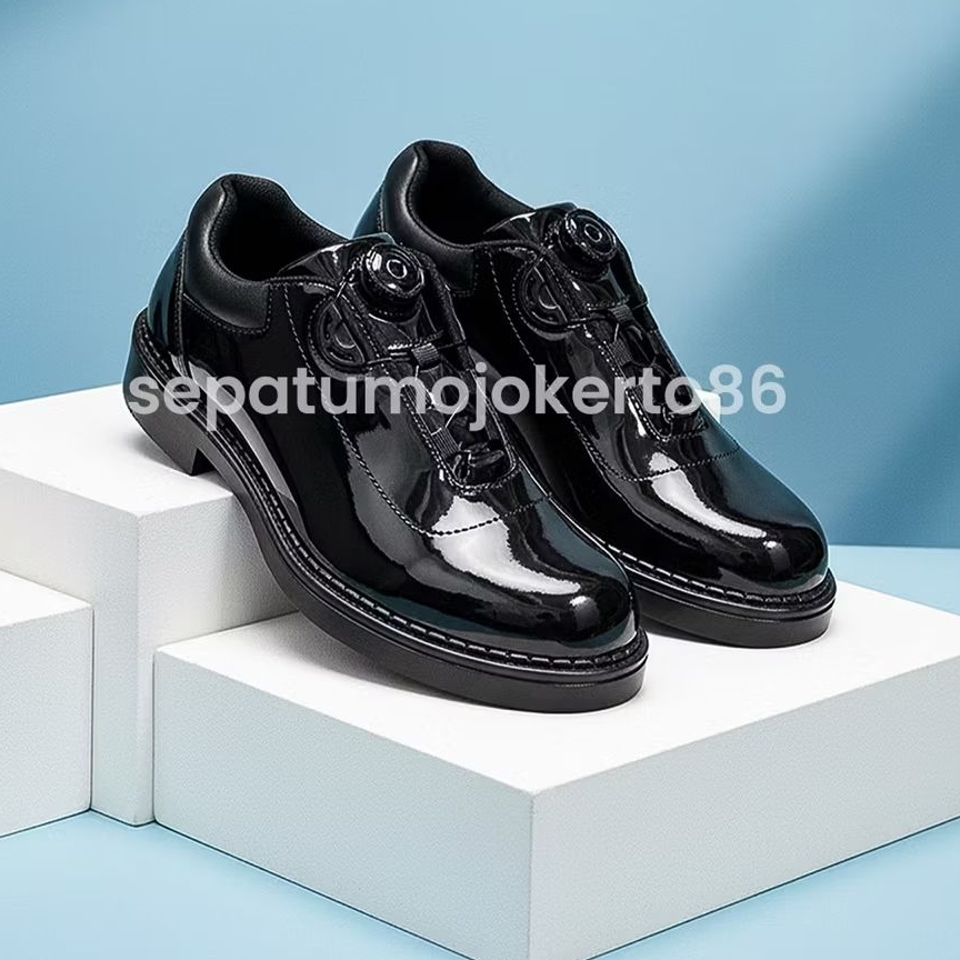VARELLY Sepatu PDH TNI POLRI Tali Putar baja Boa Kulit sapi Kilap Sepatu Formal Pria FREE KAOS KAKI 
