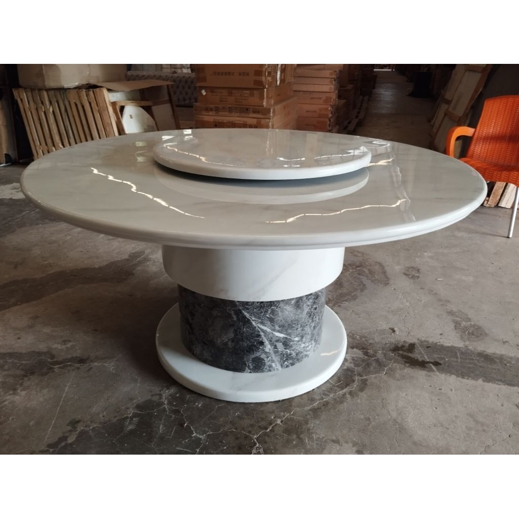 meja makan bulat marmer kaki bulat