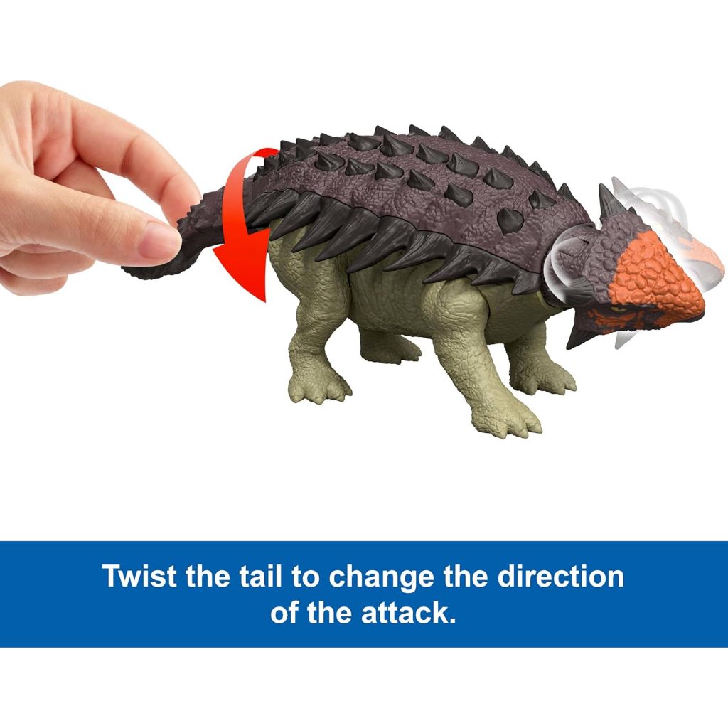 Mattel Jurassic World Rebirth Wild Roar Dinosaur Toy, Posable Ankylosaurus Figure, Tail Controlled