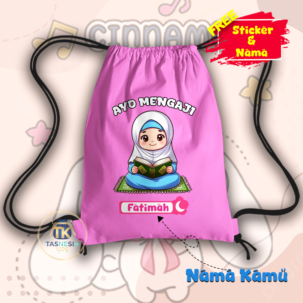 Tas Mengaji Serut Anak Perempuan Karakter Ayo Ngaji Mengaji – Tas Serbaguna, Ringan dan Nyaman