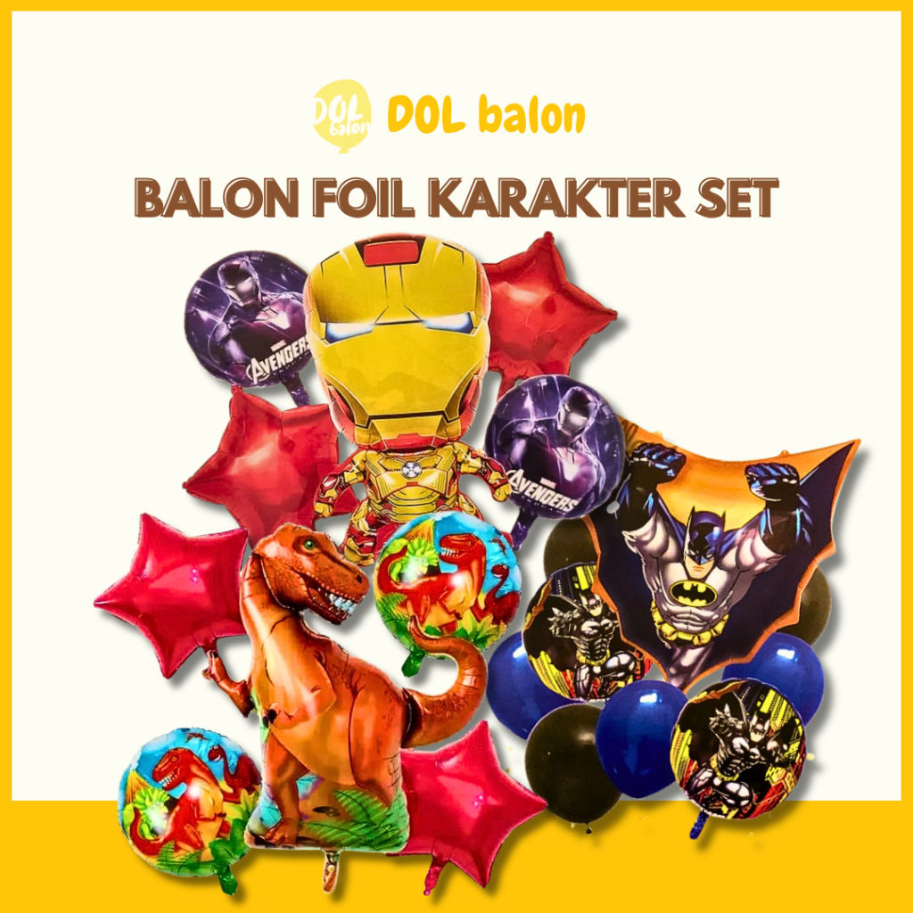 BALON FOIL KARAKTER SET | IRONMAN BATMAN DINOSAURUS BABY SHOWER MICKEY SET