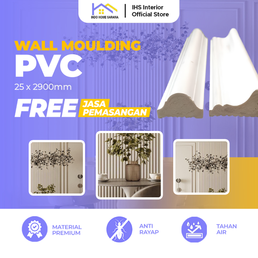 Jasa Pemasangan Wall Moulding PVC Ukuran 25x2900mm - Lis Profil List Dinding Anti Rayap & Air