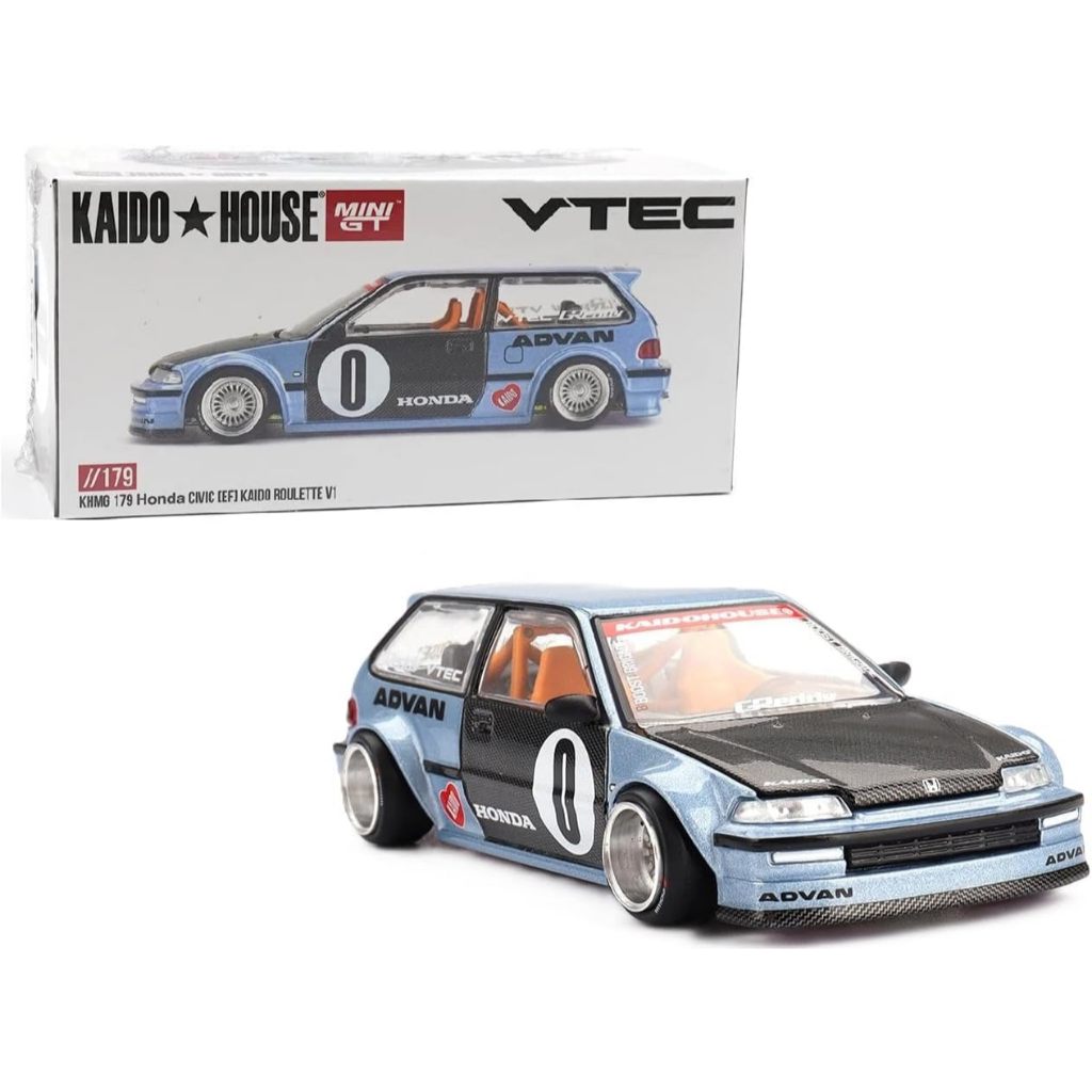 1:64 Diecast Model Car Compatible with Honda Civic (EF) Kaido Roulette V1 Light Blue Limited Edition