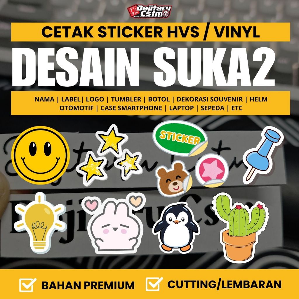Cetak Sticker Custom Suka Suka Tulisan Logo Bebas Custom Tumbler Label Helm Laptop Mobil