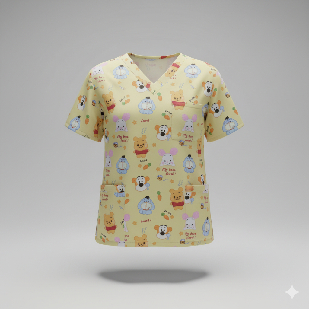 Baju jaga dokter / Baju perawat / Baju KoAs motif pooh kuning