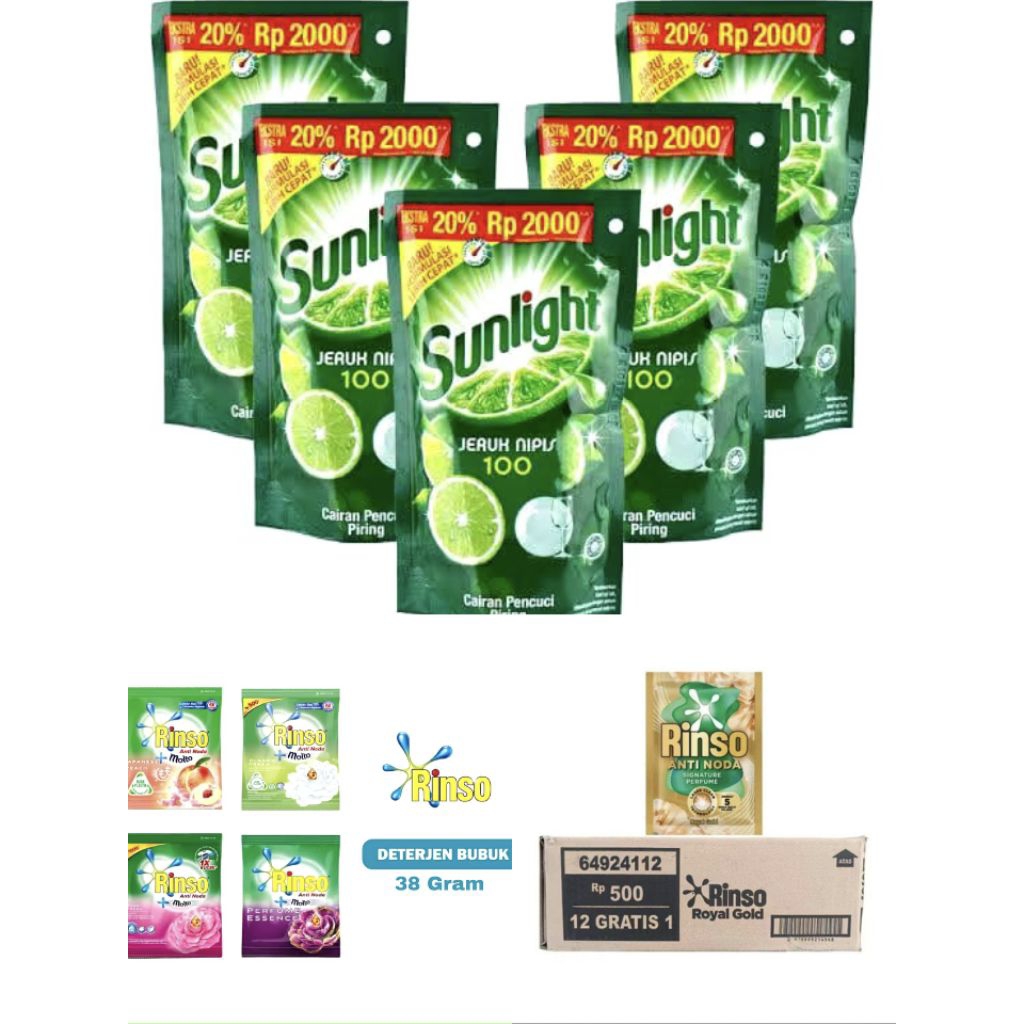 PAKET BUNDLING SABUN CUCI || SUNLIGHT, RINSO BUBUK 1000,RINSO CAIR