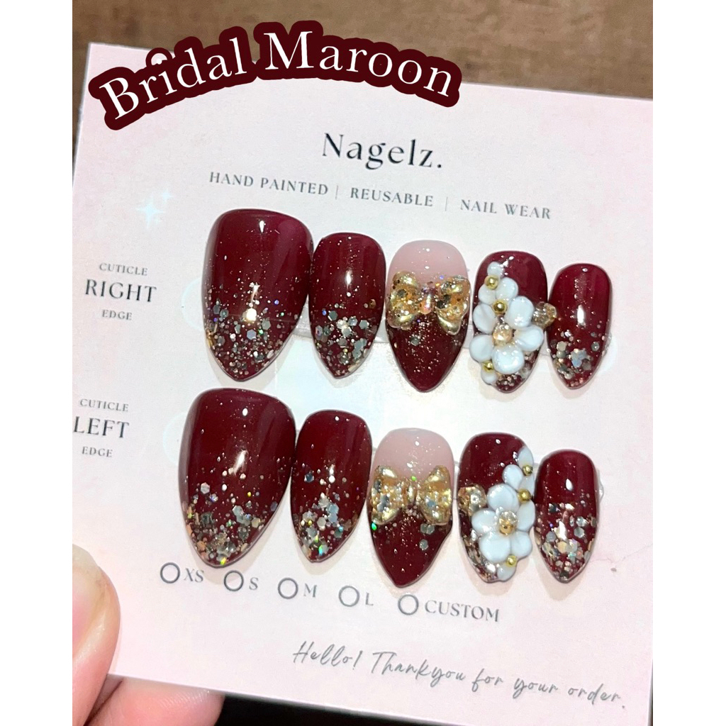 Bridal Maroon - PRESS ON NAIL / KUKU PALSU / NAIL ART / KUKU PALSU MURAH / KUKU PALSU MEDAN / PRESS 