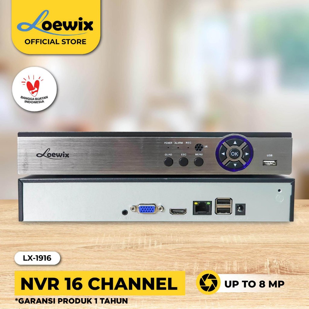 LOEWIX NVR CCTV IP Kamera Support 8MP – Perekam Video Jaringan 16 Channel Human Detection - LX-1916