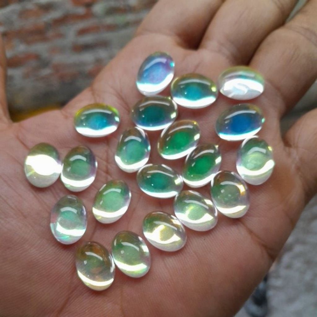 grosir 20 pcs / 1 kodi batu akik kalimaya pelangi 14x10 mm