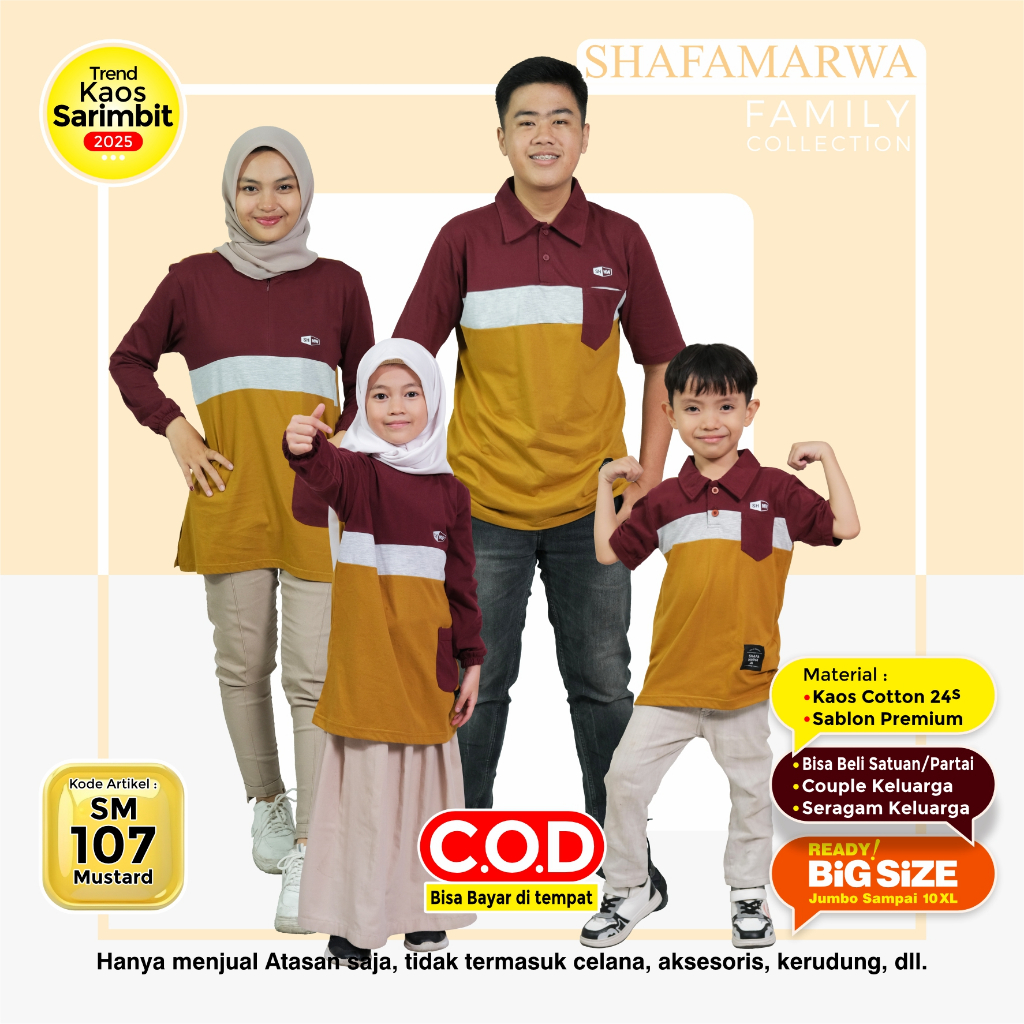 SHAFA MARWAH Kaos Sarimbit Keluarga Original - Baju Couple Atasan Tunik Family Set SM107 Mustard