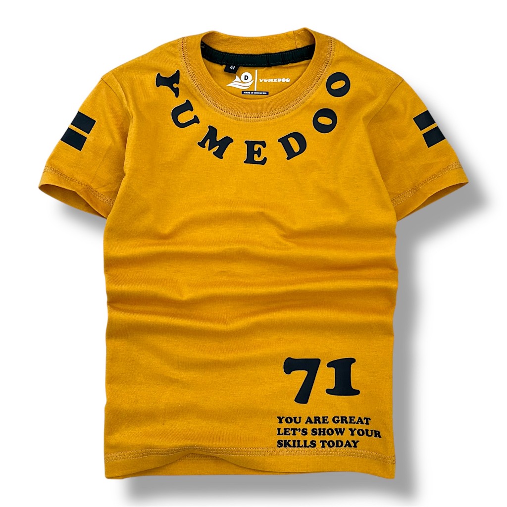 Yumedoo Baju Kaos Anak Laki-Laki Perempuan Usia 1-12 Tahun Warna Mustard Bahan Katun Premium