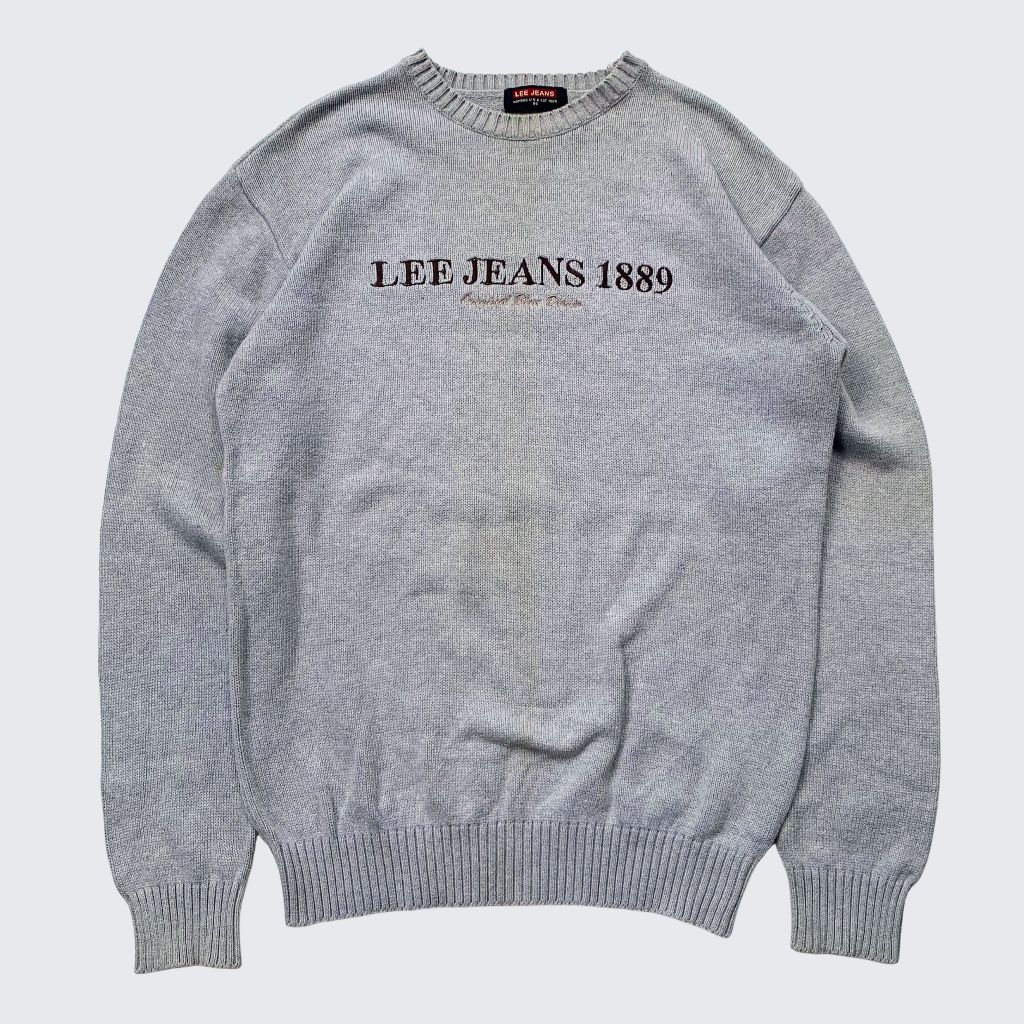 Grey Grey 1990s Lee Jeans Original Blue Denim Fitted Comfy Knit Sweater - Unisex - L