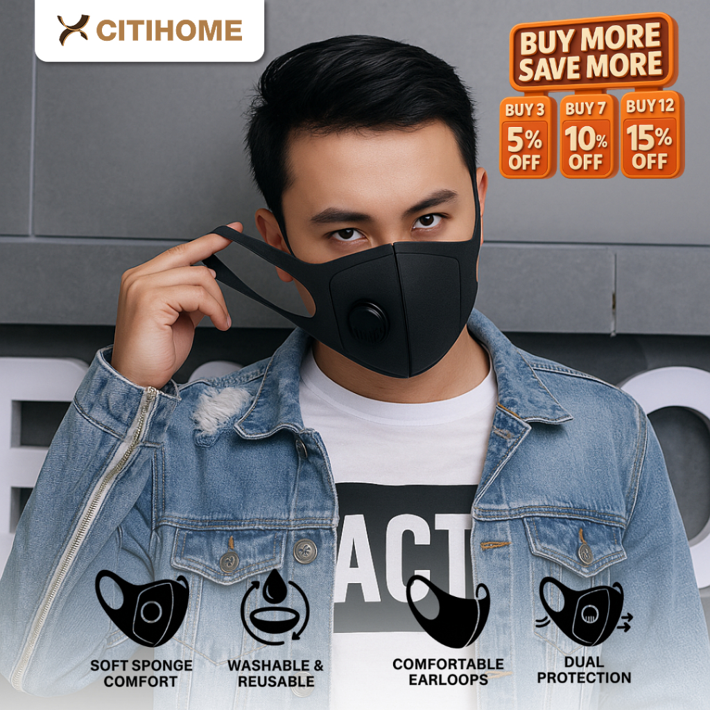 Masker KN95 Fashion Sport Unisex Katup Respirator Sponge Lembut Bisa Dicuci dengan Earloop Lebar