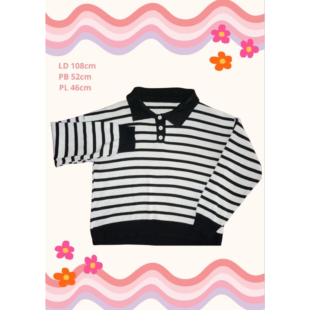 SWEATER CROP OVERSIZE HITAM PUTIH