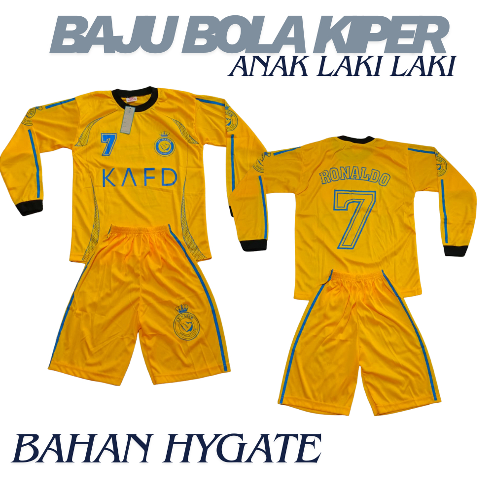 Baju kiper alnasr ronaldo/ Setelan baju kiper sepakbola anak laki laki alnasr lengan panjang